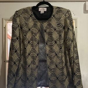 Laurence Kazar Black Silk Top with Silver Trim